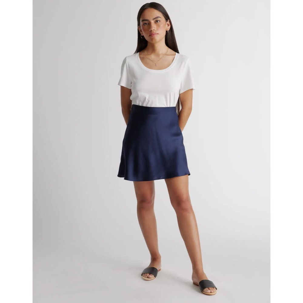 QUINCE Navy 100% Washable Silk Mini Skirt NWOT Size Medium